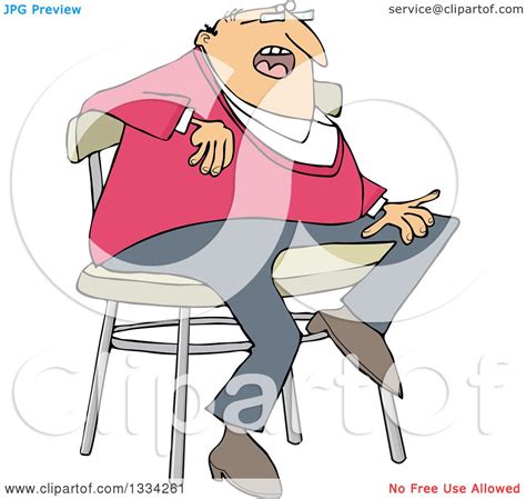 Clipart Of A Cartoon Casual Chubby White Man Sitting On A Stool Royalty Free Vector