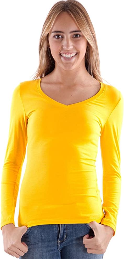 Finebrandshop Yellow Ladies V Neck Long Sleeve T Shirt At Amazon Women’s Clothing Store