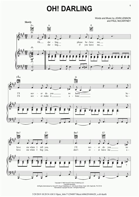 Oh Darling Piano Sheet Music Onlinepianist