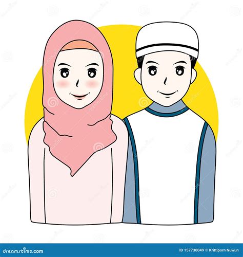 Vector Illustration Cartoon Couple Muslim Man And Woman Stock Vector