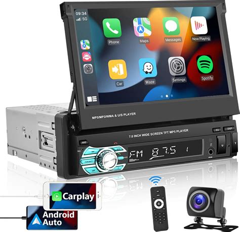 Podofo Car Stereo Single Din With D Play Bluetooth AHD Backup Camera Flip Out Touch Screen