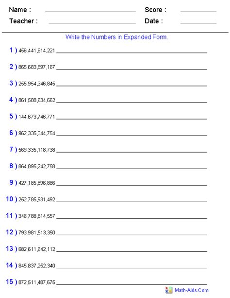 Expanded Notation Of Whole Numbers Worksheet