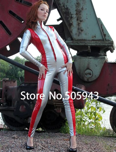 Free Shipping Dhl Custom Made Adult Sexy Full Body Red And Silver Pvc