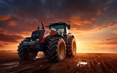 Premium Ai Image A Tractor Driving Down A Dirt Road At Sunset Ai