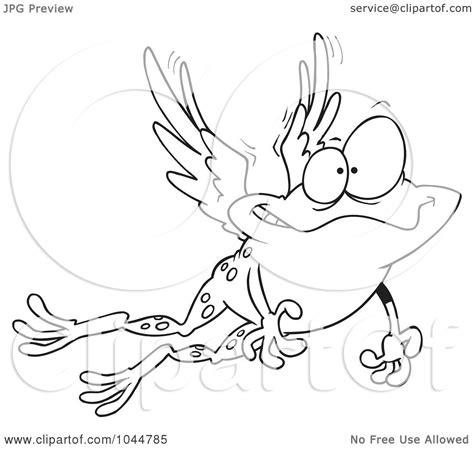 Royalty Free Rf Clip Art Illustration Of A Cartoon Black And White Outline Design Of A Flying