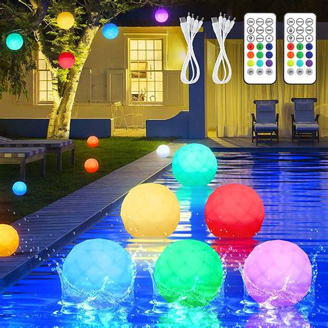 Toodour Floating Pool Lights Rechargeable 6 Pack 3 Inch Led Glow Ball