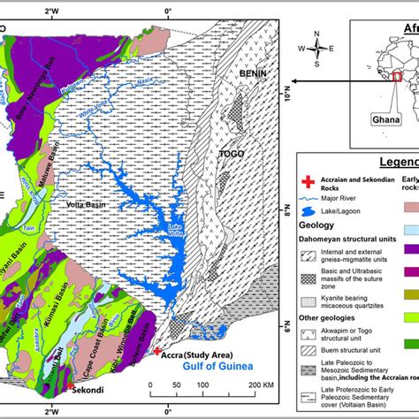 Geological Map Of Ghana Showing Basins Belts And Main Rock Units