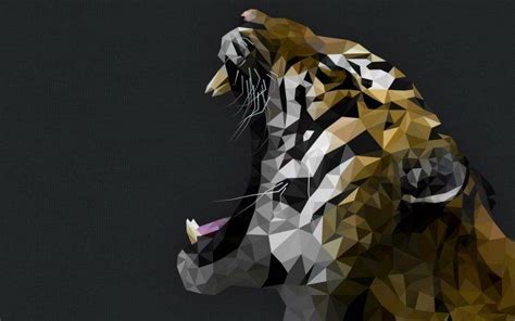 Tiger Gray Background Animals Low Poly Digital Art Artwork