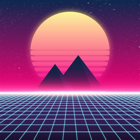 Synthwave Retro Design Pyramids And Sun Illustration Sun