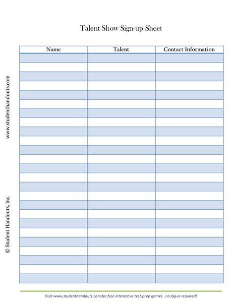 Talent Show Sign Up Sheet Template Blue Download Printable Pdf