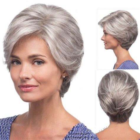 Straight Silver Grey Short Wig Side Bangs Fashion Heat Resistant