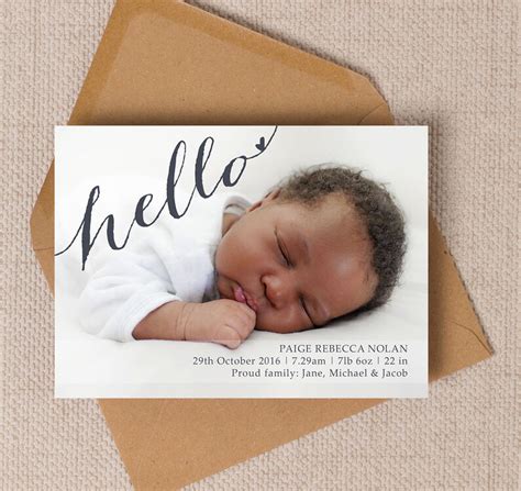 2 types of baby announcements. Calligraphy Photo Birth Announcement Card from £0.75 each