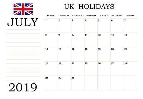 A Calendar With The Uk Holidays Written In English On It And An Image