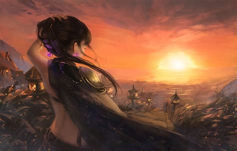 Fantasy Girl Original Characters Sunset Digital Art Karolus Wijaya