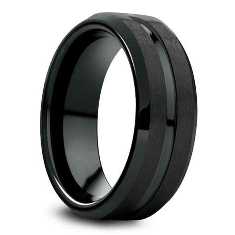 8mm Black Tungsten Ring With Polished Center Channel And Satin Texture