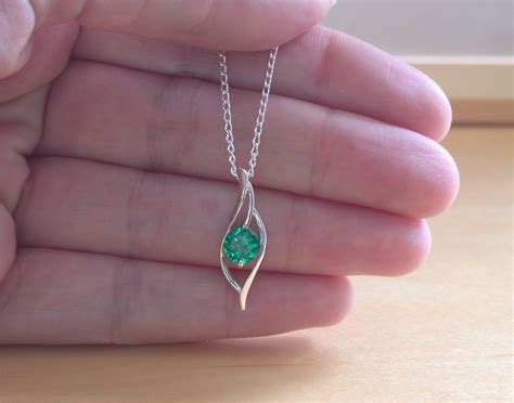 Emerald Lab Created Pendant Sterling Silver Chain Green