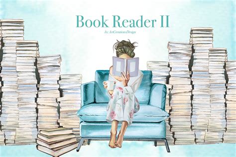 Watercolor Book Reader Ii Clipart Setbookwormbook Loverbook Etsy