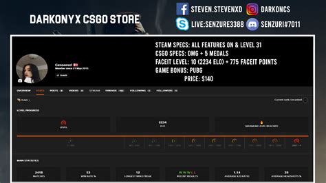Sold Verified ️ Faceit Level 10 2234 Elo 5 Medals 24k