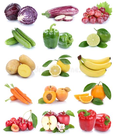Fruits And Vegetables Collection Isolated Apple Orange Carrots C Stock