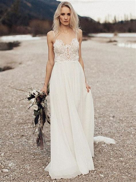 Beach wedding dress with lace sleeves. Open Back Wedding Dresses,Boho Bridal Dress,Beach Wedding ...
