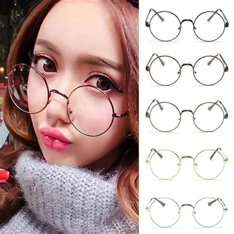 Hot Retro Oversized Korean Round Glasses Frame Clear Lens Women Men Gold Eyeglass Optic Frame