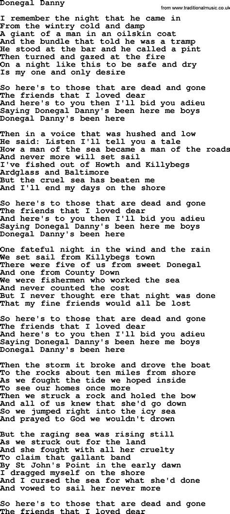 Nights like this, kehlani ft. Donegal Danny by The Dubliners - song lyrics and chords