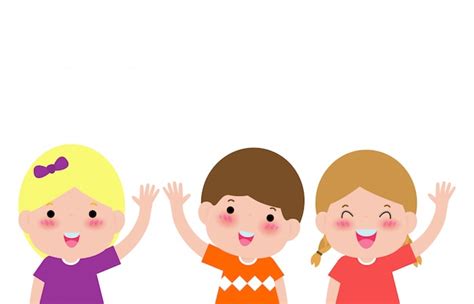 Premium Vector Happy Kids Shows Hands Up And Waving Hello Children