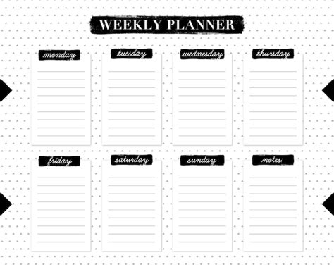 Weekly Planner Printable Black And White Weekly Planner Page Template