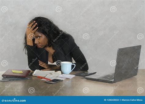 Depressed Black African American Businesswoman Crying Sad At Office