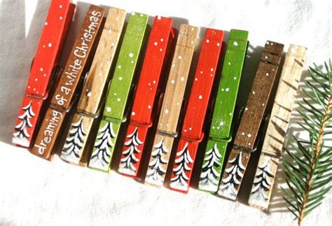 10 Christmas Clothespins Hand Painted And Glitter Snow Covered Etsy