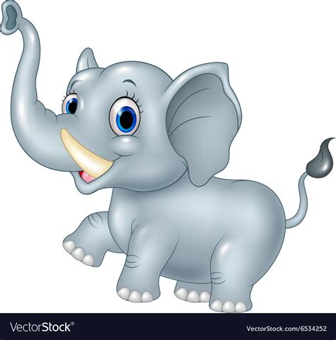 Cartoon Funny Baby Elephant Isolated On White Back