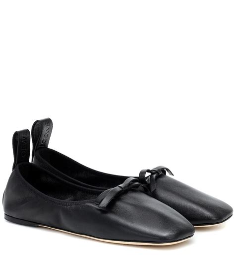 Square Toe Elasticated Leather Ballet Flats In Black