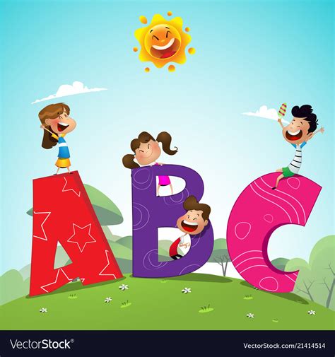 Cartoon Kids With Abc Letters Royalty Free Vector Image
