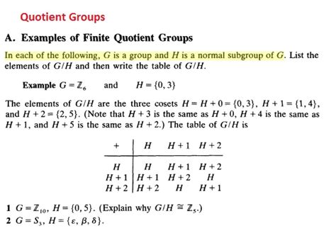 Solved Quotient Groups A Examples Of Finite Quotient Groups