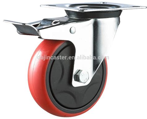 Industrial Red Color Artificial Rubber Retractable Casters Wheel Dajin