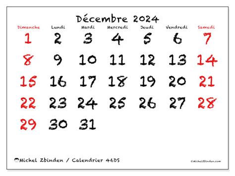 Calendrier Décembre 2024 46ds Michel Zbinden Lu