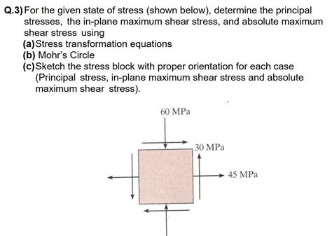 Solved Q3 For The Given State Of Stress Shown Below