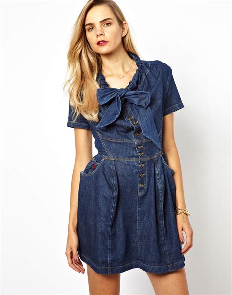 Lyst Vivienne Westwood Anglomania Denim Dress With Pussy Bow In Blue