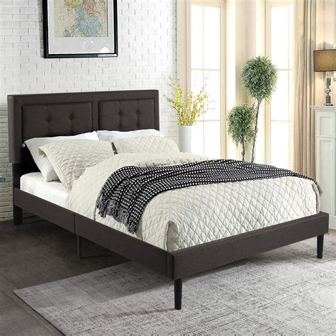 Vecelo 469platform Bed With Upholstered Headboard Bed Frame，full Size，gray