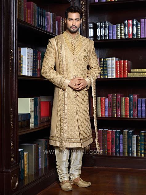 Designer Golden Stylish Sherwani Indian Wedding Outfits Indian Groom