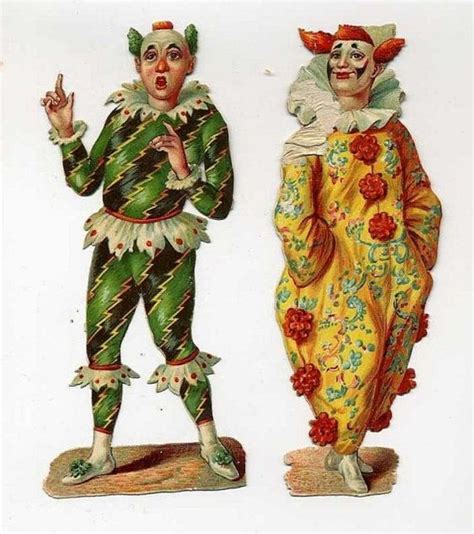 Two Pieces Of Victorian Scrap Clowns Pierrot Vintage Clown Vintage