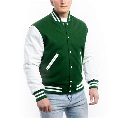 Green And White Wool And Leather Varsity Jacket