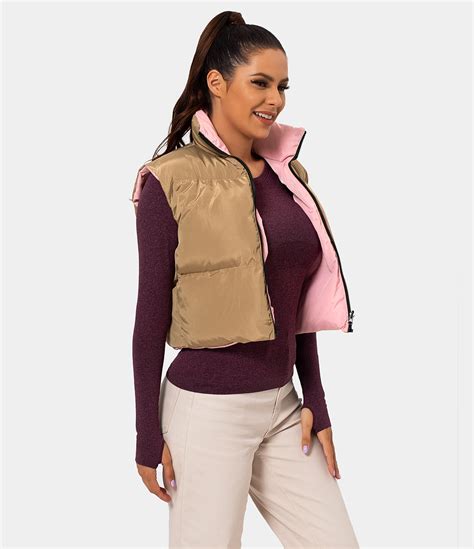 Womens Reversible Mock Neck Cropped Puffer Vest Halara