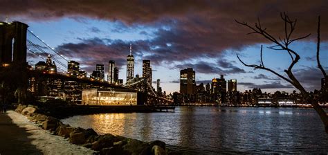 Brooklyn Bridge Seen From Dumbo Park After Sunset During The