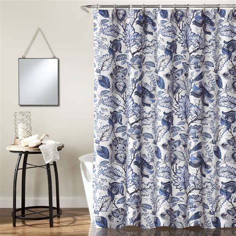 Lush Decor Cynthia Jacobean Floral Shower Curtain 72x72 Blue Single