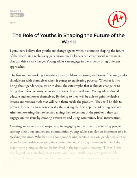 The Role Of Youths In Shaping The Future Of The World Essay Example Words Gradesfixer