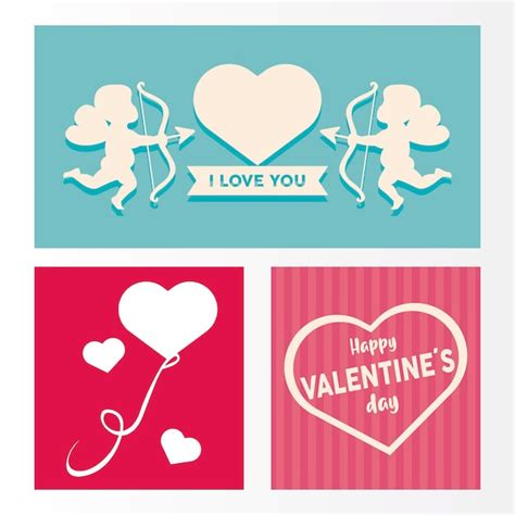 Premium Vector Happy Valentines Day Lettering Card With Cupid Angels