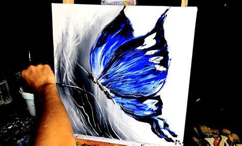 Blue Butterfly Abstract Painting By Dranitsin Urartstudio