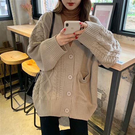 Korea Knitted Cardigan Sweater Women Winter Elegant Long Sleeve Female