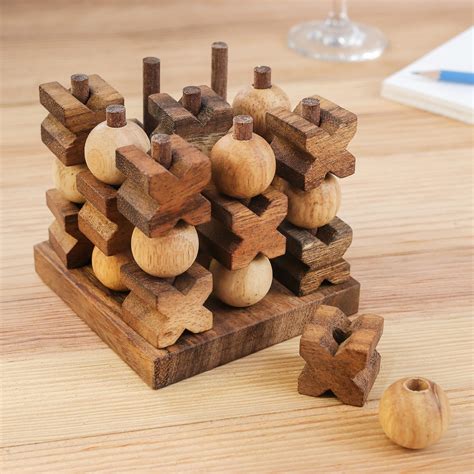 Hand Made Wood Game Tic Tac Toe From Thailand 3d Tic Tac Toe Novica